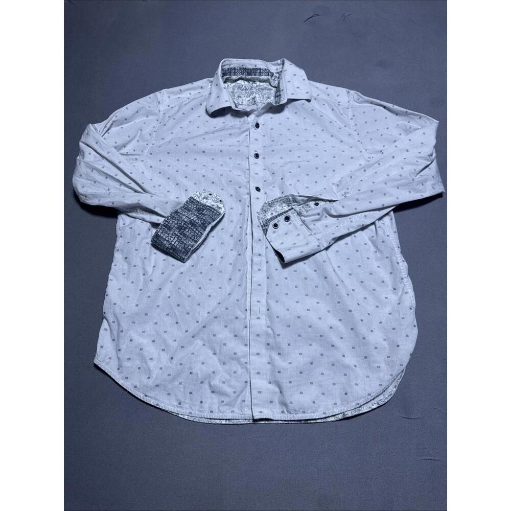 Robert Graham Men's Sz. Large White Geometric Flip Cuffs L/S Button Up!